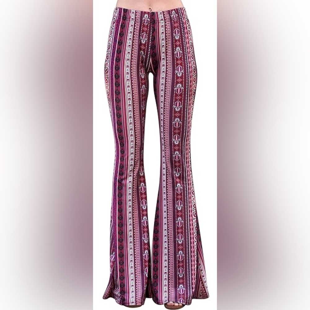High waisted Spandex Bell Bottom Flare Yoga Pants Berry Color - Picture 2 of 8
